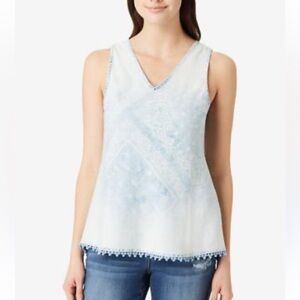 Vintage America women’s smocked back sleeveless top tank V neck bandana fade L